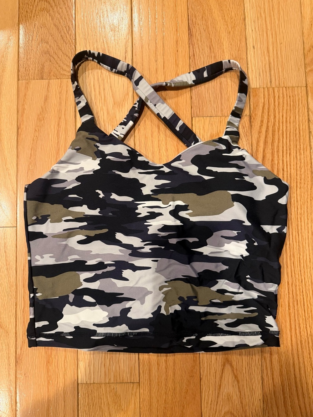 The Upside Olive Black Gray Camo Cross-Strap Tank